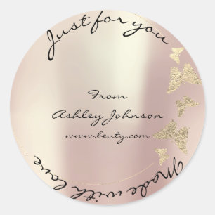 Made Love For You Name Butterfly Rose Gold Pearly Classic Round Sticker