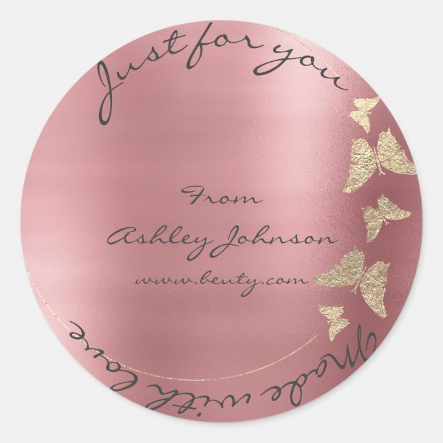 Made Love For You Name Butterfly Rose Mauve Gold Classic Round Sticker (Front)