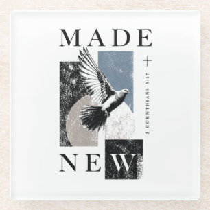 Made New 2 Corinthians 5:17 Brutalist Dove Baptism Glass Coaster