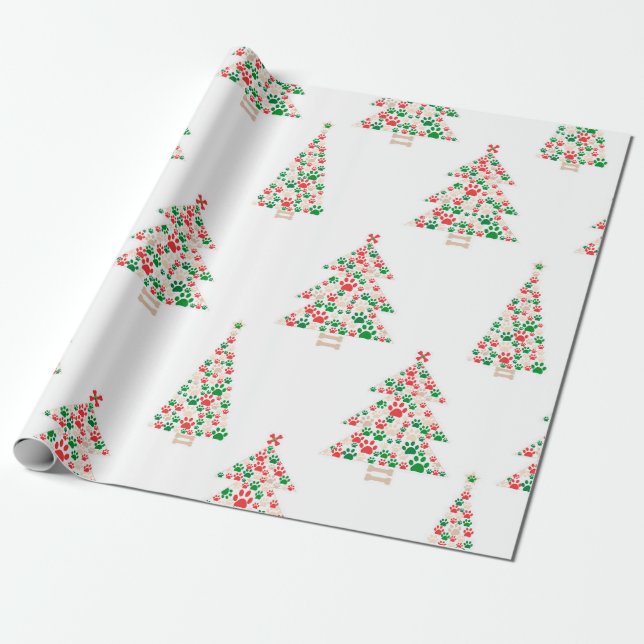 Made of paw print Christmas tree Wrapping Paper (Unrolled)
