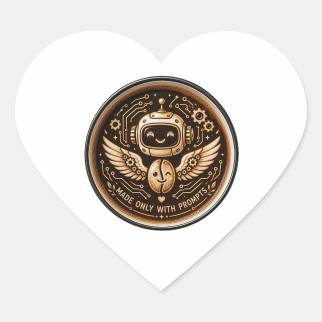 Made Only With Prompts Funny AI Coffee Robot Heart Sticker (Front)