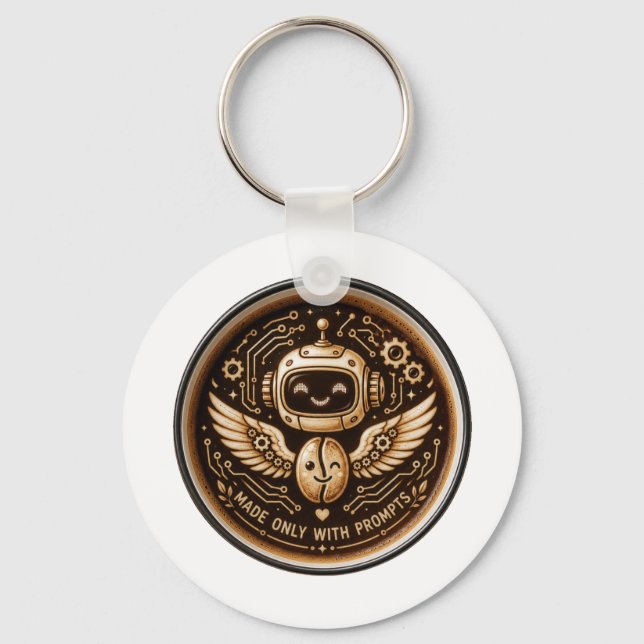 Made Only With Prompts Funny AI Coffee Robot Key Ring (Front)