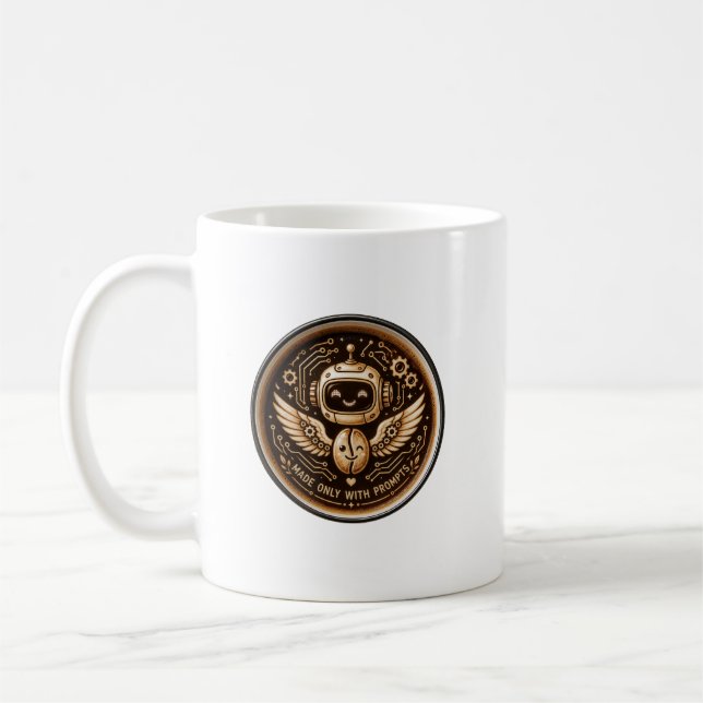 Made Only With Prompts Funny AI Coffee Robot Mug (Left)