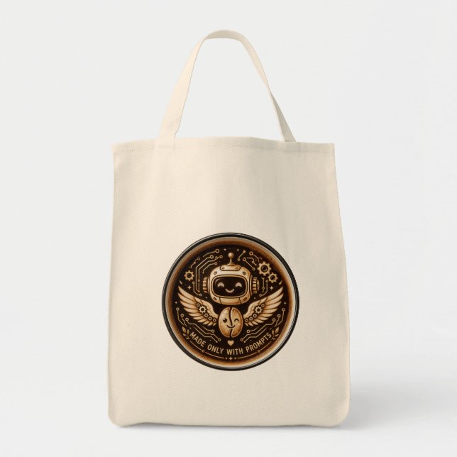 Made Only With Prompts Funny AI Coffee Robot Tote Bag (Front)