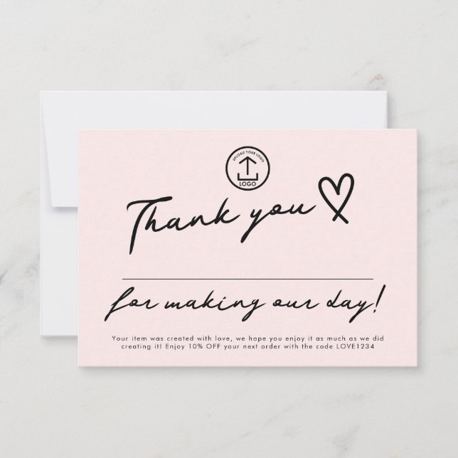 Made Our Day Editable Small Business Discount Code Thank You Card (Front)