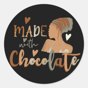 Made With Chocolate Black Woman Afro Girl Classic Round Sticker