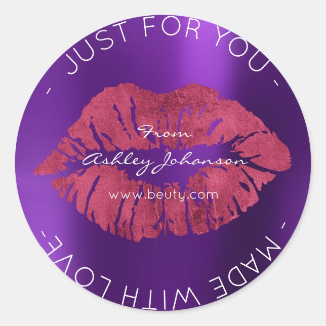 Made With Love Amethyst Purple Maroon Makeup Lips Classic Round Sticker (Front)