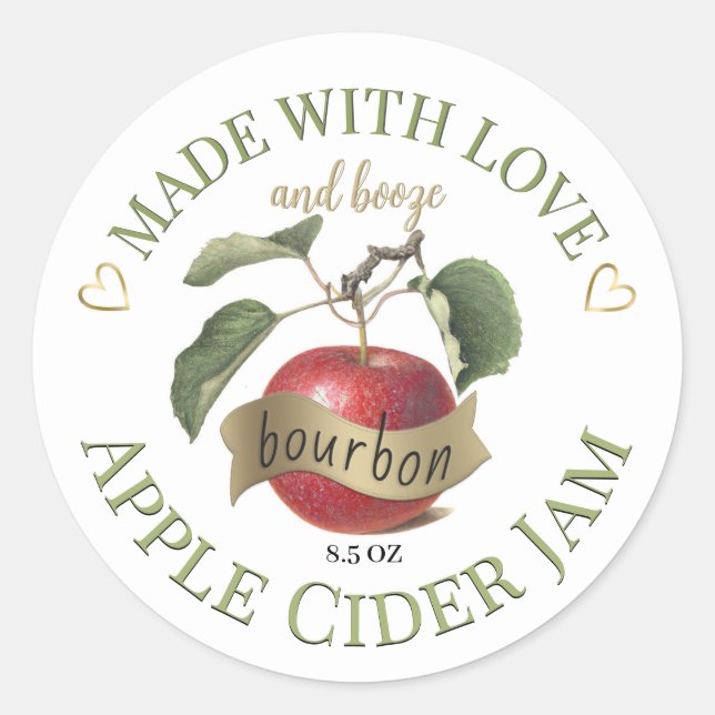 Made with Love and Bourbon Apple Cider Jam Label (Front)