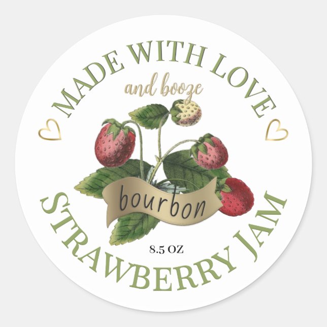 Made with Love and Bourbon Strawberry Jam Label (Front)