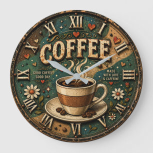 Made with Love and Caffeine Vintage Coffee Large Clock