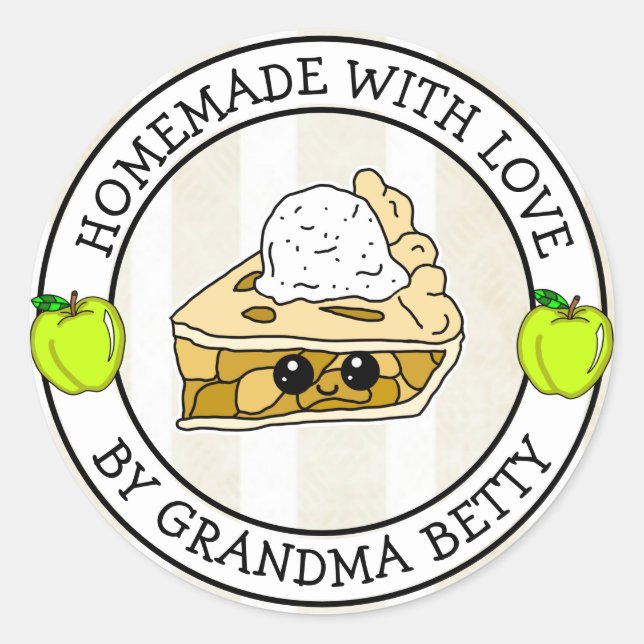 Made with Love, Apple Pie, Homemade Home Baked Classic Round Sticker (Front)
