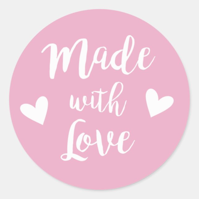 Made with love baby pink white hearts DIY sticker (Front)