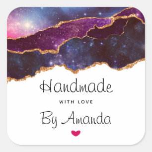 Made with Love Blue & Purple Space & Stars Agate Square Sticker