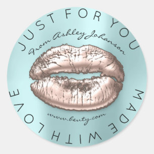 Made With Love Blush Kiss Blue Aqua Makeup Lips Classic Round Sticker