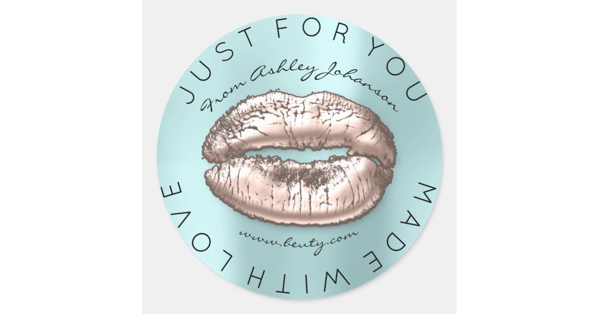 Made With Love Blush Kiss Blue Aqua Makeup Lips Classic Round Sticker ...