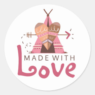 Made With Love Boho Teepee Tribal Heart & Arrow Classic Round Sticker