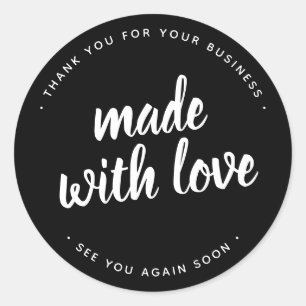 Made With Love Bold Script Black Round Sticker