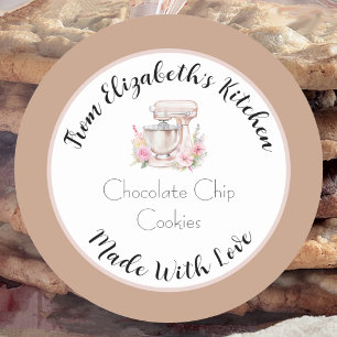 Made With Love Brown Floral Mixer Home Baked Gift Classic Round Sticker