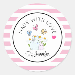 Made with Love Bunnies Flowers & Butterflies Classic Round Sticker