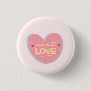 Made With Love Button Cute Pink Heart Love Badge