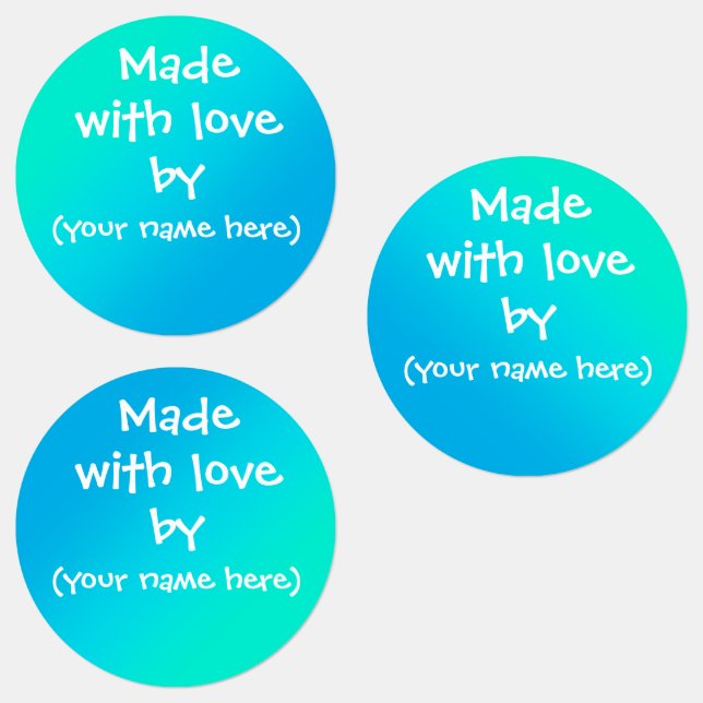"Made With Love By" Teal Personalised Labels (Group)