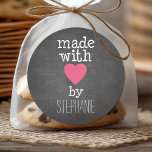 Made With Love By You - hot pink and chalkboard Classic Round Sticker<br><div class="desc">A whimsical,  personalised saying for all your handmade items.</div>