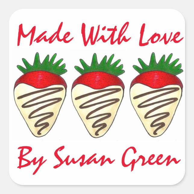 Made With Love Chocolate Covered Strawberry Candy Square Sticker (Front)