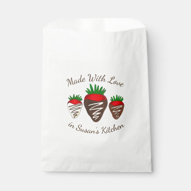 Made With Love Chocolate Dipped Strawberries Favour Bags (Front)