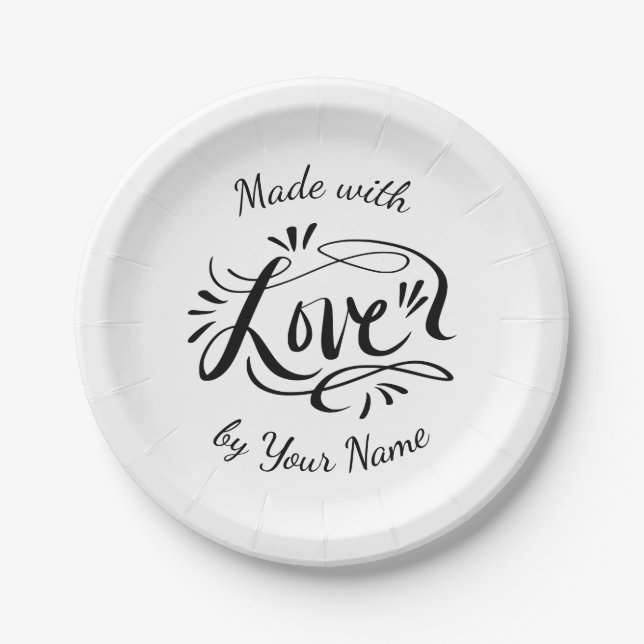 Made with love custom hand lettered paper plates (Front)