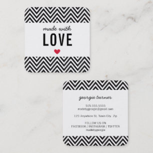 MADE WITH LOVE cute packaging chevron] black white Square Business Card