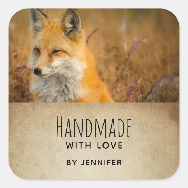Made with Love Cute Red Fox Wilderness Photography Square Sticker (Front)