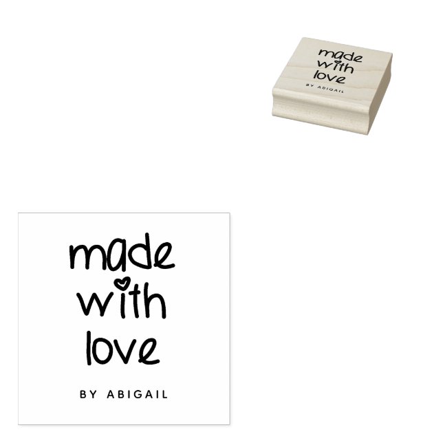 Made with Love - Cute Typography Personalised Rubber Stamp (Stamped)