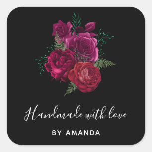 Made with Love Elegant Magenta Rose Floral Bouquet Square Sticker