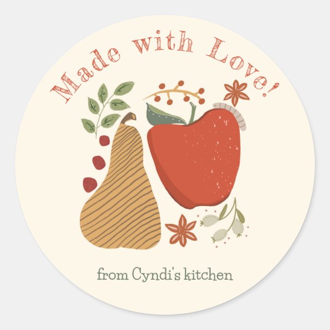 Made with Love Fall Apples and Pears Classic Round Sticker (Front)