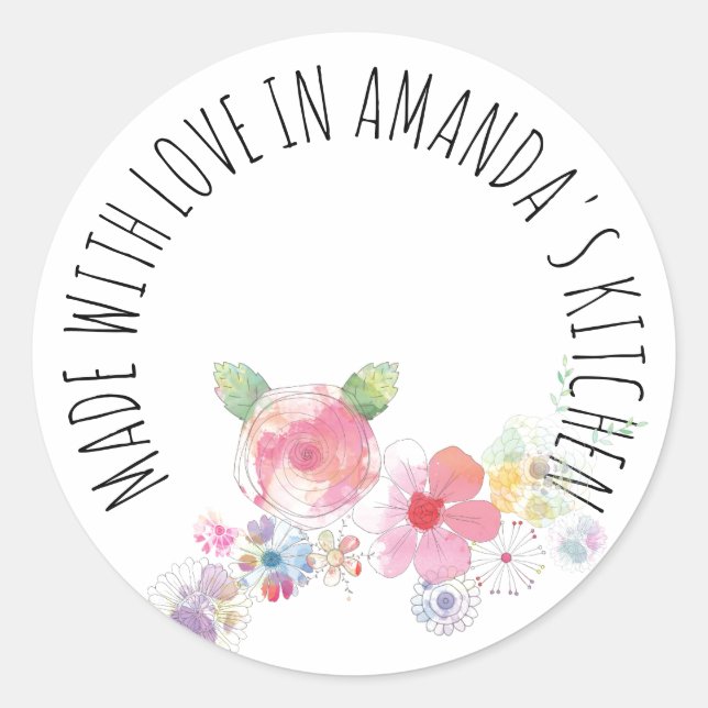 Made With Love Floral Classic Round Sticker (Front)