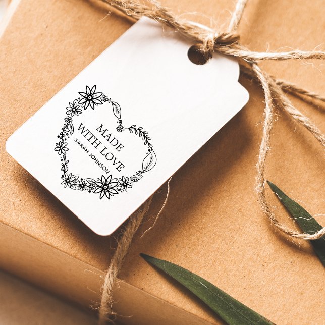 Made With Love Floral Heart Wreath Personalised Rubber Stamp (Made With Love Floral Heart Wreath Personalized Rubber Stamp)