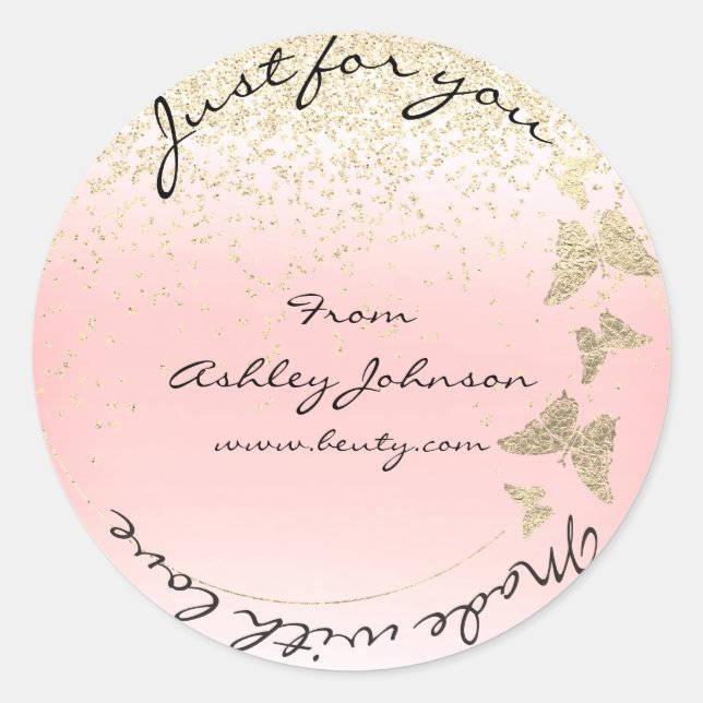 Made With Love For You Name Butterfly Foxier Pink Classic Round Sticker (Front)