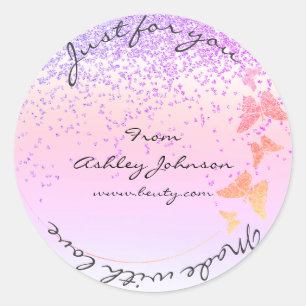 Made With Love For You Name Butterfly Purple Pink Classic Round Sticker