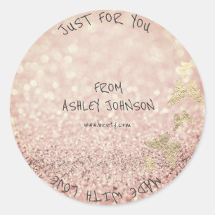 Made With Love For You Name Butterfly Rose Gold Classic Round Sticker