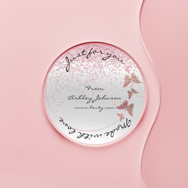 Made With Love For You Name Butterfly Silver Pink Classic Round Sticker (Creator Uploaded)