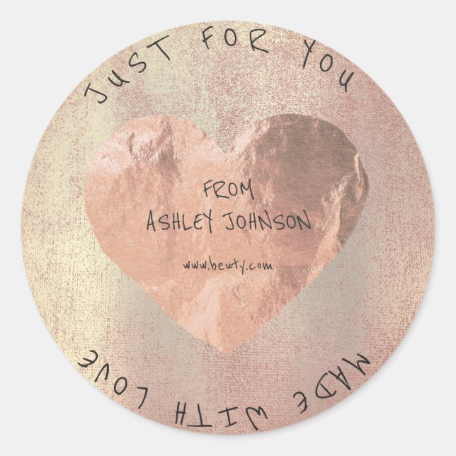 Made With Love For You Name Pink Rose Gold Blush Classic Round Sticker (Front)