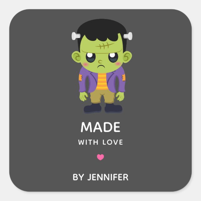 Made with Love Frankenstein Monster Halloween Square Sticker (Front)