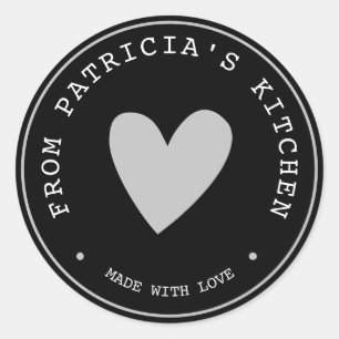 Made With Love From The Kitchen Of  Black Silver Classic Round Sticker