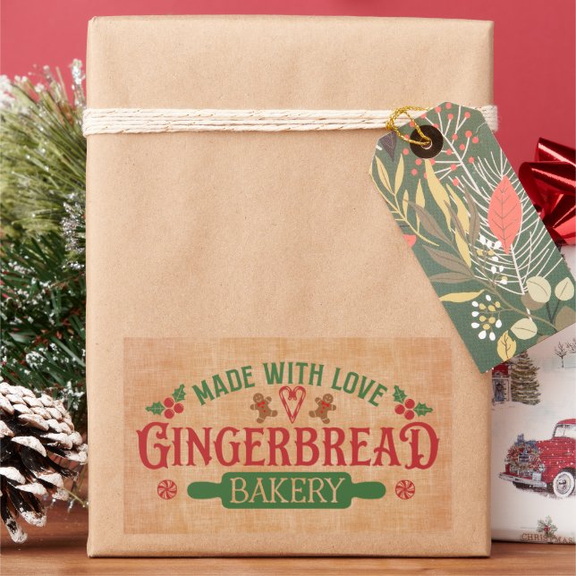Made with Love Gingerbread Bakery Rectangular Sticker (Holiday)