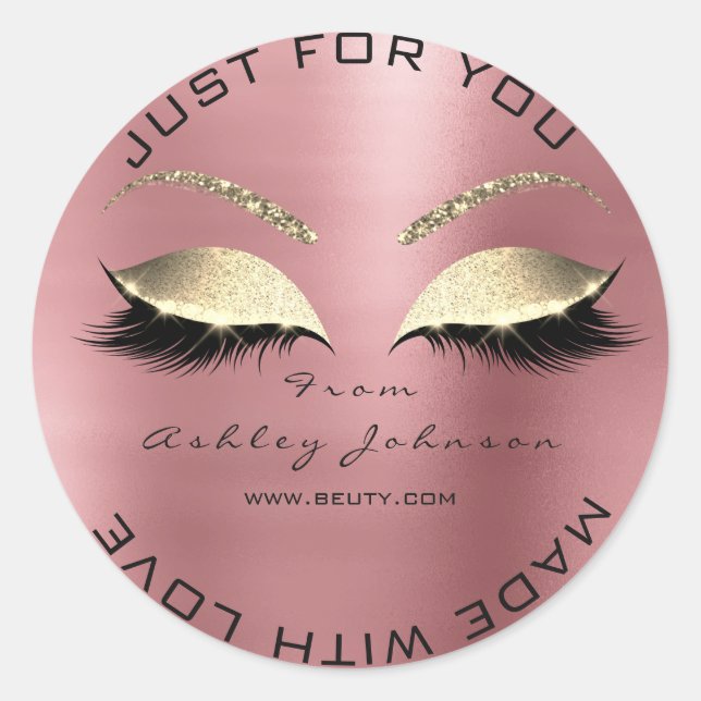 Made With Love Glitter Lashes Gold Bean Makeup Classic Round Sticker (Front)