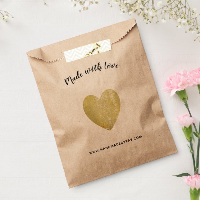Made with Love • Gold Foil Heart Handmade Favour Bags (Sealed)