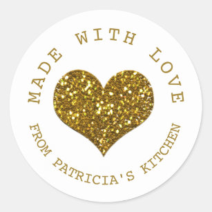 Made With Love Gold Glitter Heart From The Kitchen Classic Round Sticker