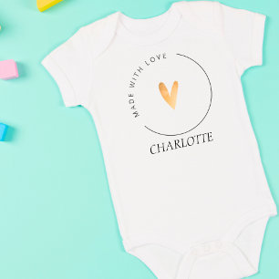 Made with Love Gold Heart Baby's Name Baby Bodysuit