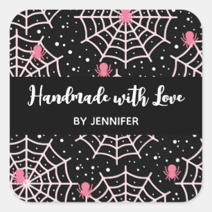 Made with Love Halloween Cobwebs & Spiders Pattern Square Sticker