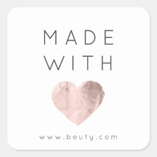 Made With Love Heart Pink Rose Web Name Black Whit Square Sticker